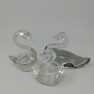 Lot of 3 - Swans - clear glass paperweights